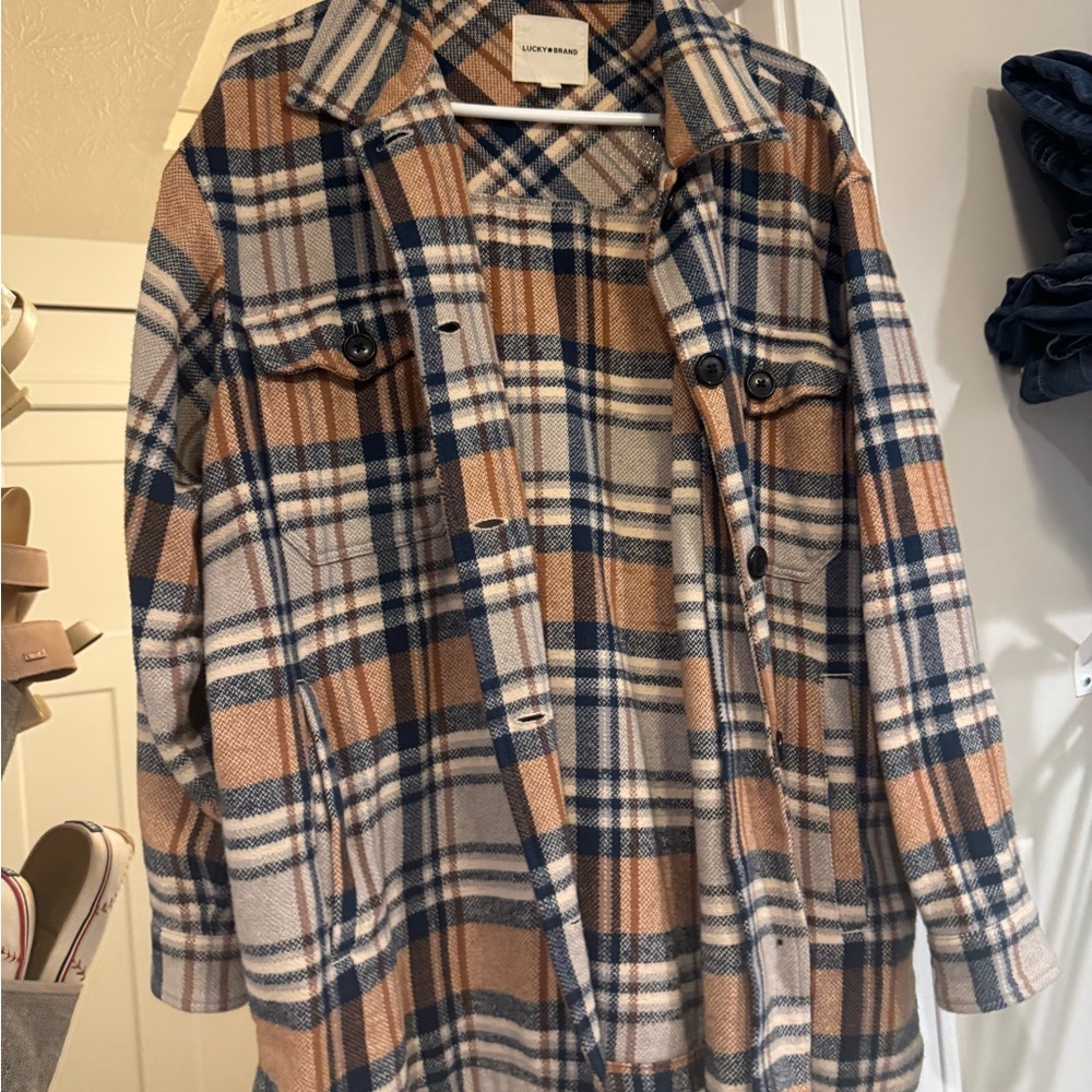 Lucky Brand Women's Checkered Utility Jacket - Blue and Brown